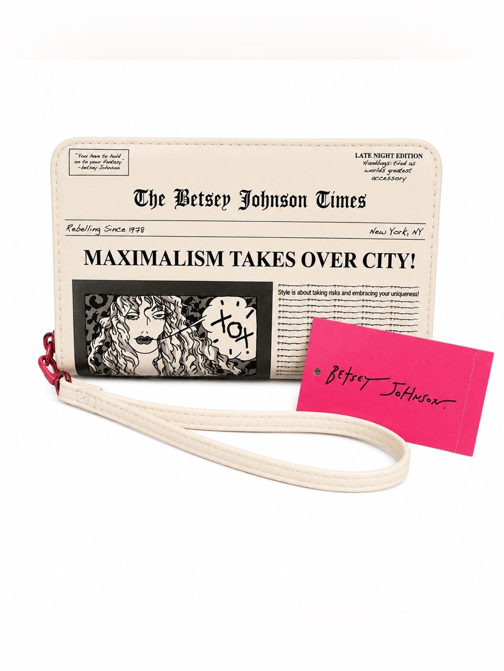 Betsey Johnson Times Newspaper Print Magazine Wallet Clutch Wristlet NWT